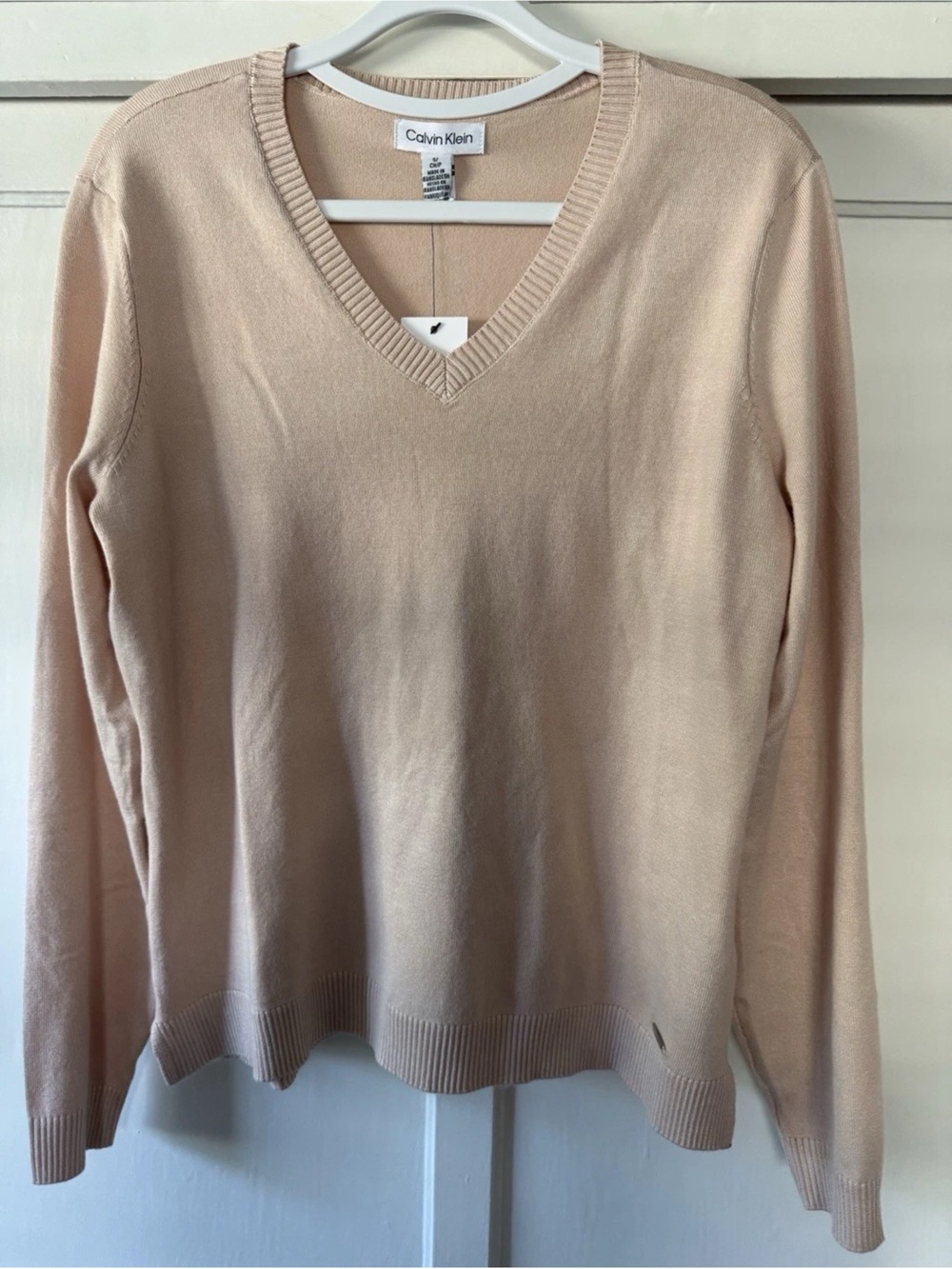 Calvin Klein Women's V-Neck Sweater in Soft Beige